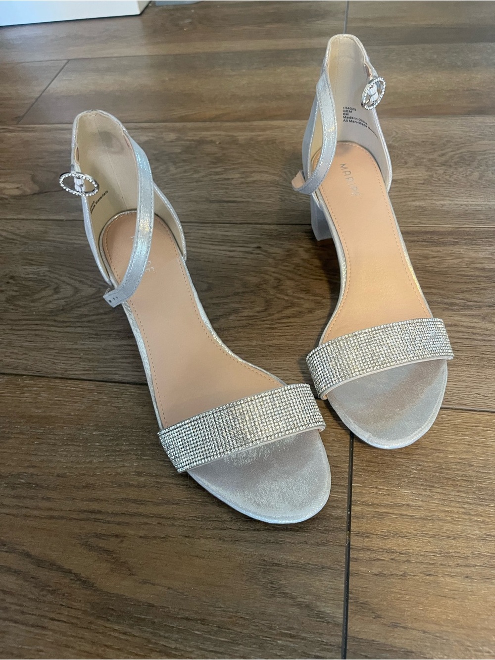 Maripe Silver Rhinestone Block Heel Sandals